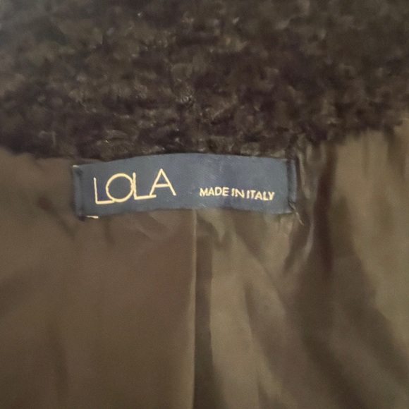 LOLA Black Faux Fur Jacket, Made in Italy Front Buttons Closure, Size L Pockets - Picture 12 of 16